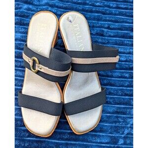 Italian Shoemakers Women's Black/Beige Strappy Slide Sandals Buckle - US 8.5